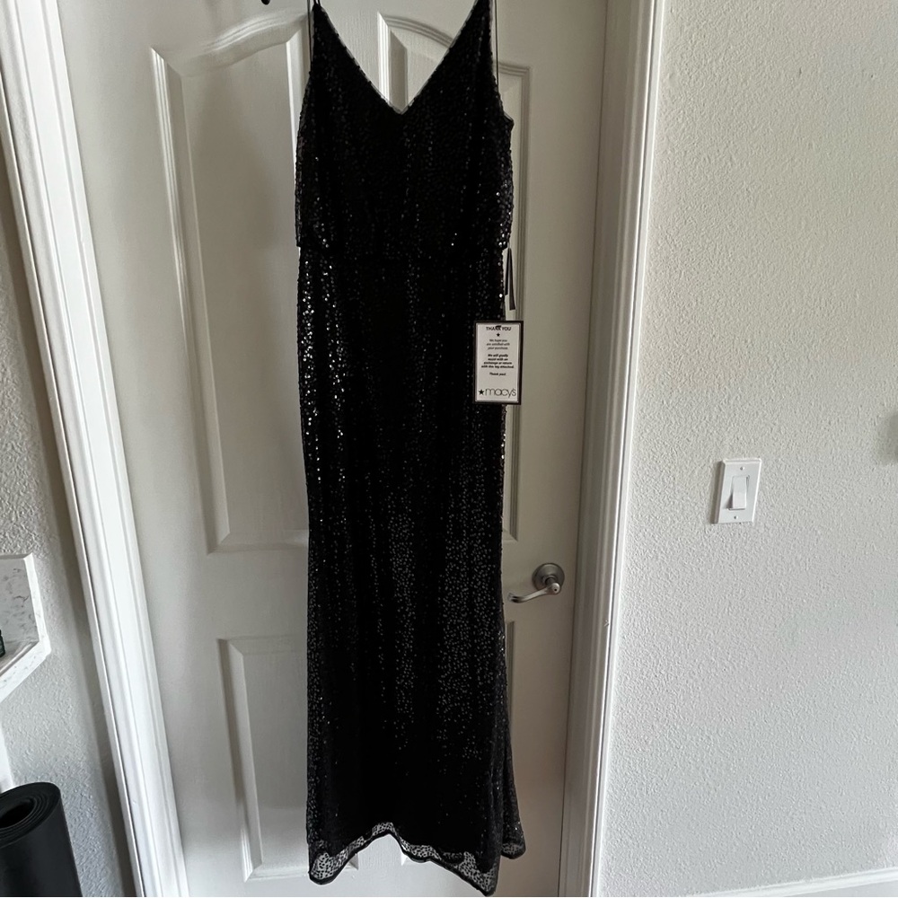 Adrianna Papell Black Sequin Blouson Dress